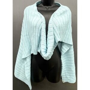 Pure Handknit Sweater Cape M/L Blue Lagenlook Fairy Quiet Luxury Shawl New